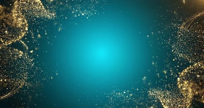 Abstract blue background with golden glitter accents, suitable for backgrounds, invitations, and luxury design projects. Perfect for elegant digital creations.