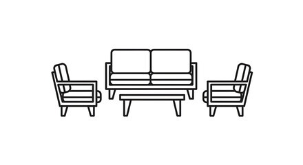 Fototapeta premium A minimalist line drawing of a modern living room set with a sofa and two chairs