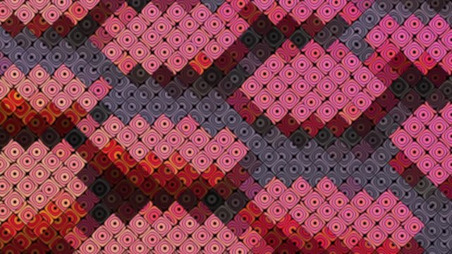 Abstract Vibrant Pink and Red Mosaic Grid Background with Geometric Concentric Circles Seamless Loop