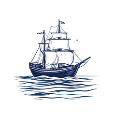 Vintage Sailing Ship Illustration on Wavy Ocean © suwe