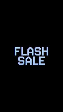 Abstract FLASH SALE Typography with Digital Glitch Effect and Blue Stripes on Black Background. Perfect for vertical content, website landing pages, video intros, and futuristic-themed content.