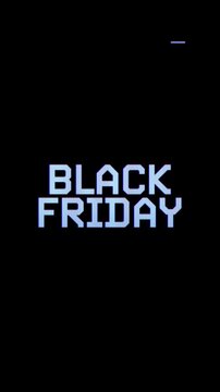 Abstract BLACK FRIDAY Typography with Digital Glitch Effect and Blue Stripes on Black Background. Perfect for vertical content, website landing pages, video intros, and futuristic-themed content.