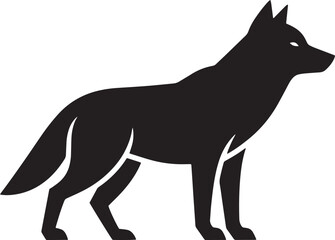 Fototapeta premium Black wolf silhouette, standing wolf icon, animal graphic, wildlife symbol