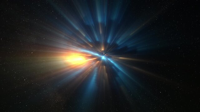 Abstract multicolor glow sphere with rays, science background. Bizzard planet structure in space, 4k