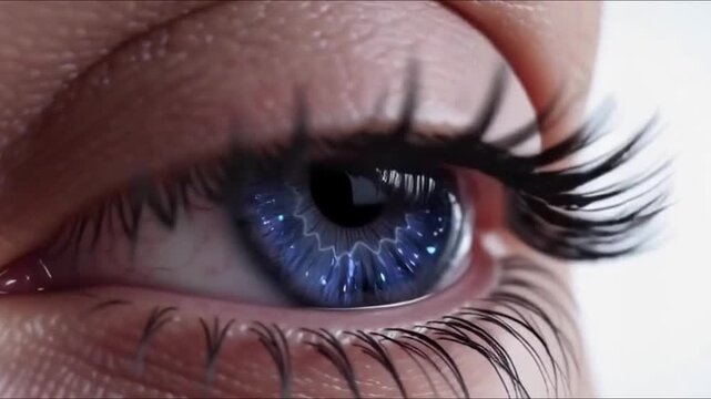 close-up blue human eye blinking in slow motion