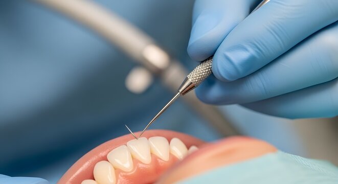 Close up of a dental procedure scaling and root planing to remove tartar and prevent gum disease
