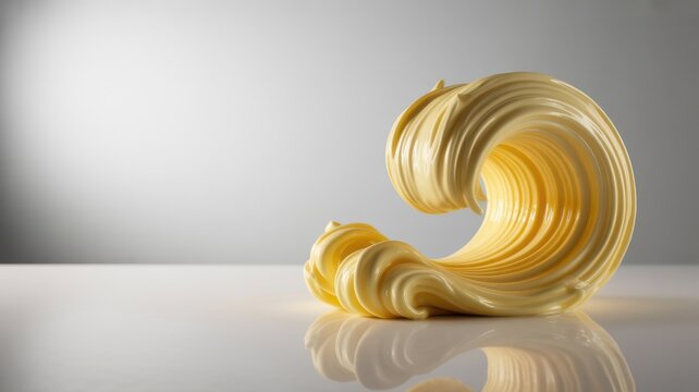 Golden glass sculpture on white surface wave abstract