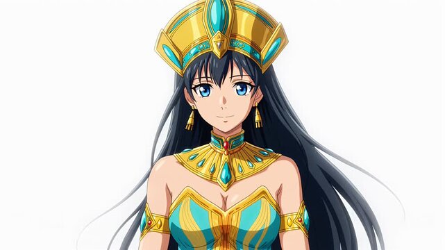 Beautiful Anime Cleopatra Queen Portrait Illustration Ancient Egypt Regal
