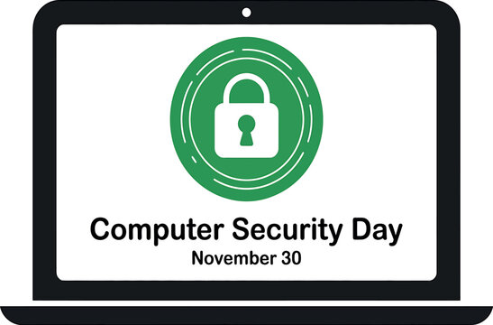Computer Security Day graphic design with lock symbol on laptop screen