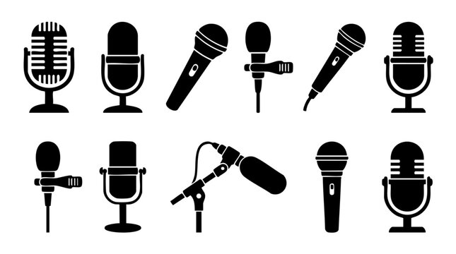 Vector illustration of multiple microphones, diverse audio recording devices