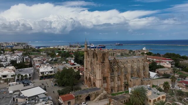 Exterior view to Lala Mustafa Pasa mosque. Formerly St. Nicholas Cathedral in the old town of Famagusta, Northern Cyprus