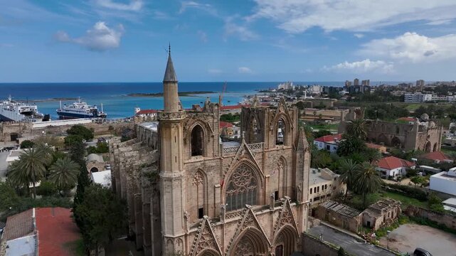 Exterior view to Lala Mustafa Pasa mosque. Formerly St. Nicholas Cathedral in the old town of Famagusta, Northern Cyprus