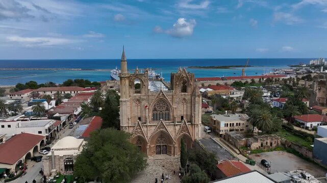 Exterior view to Lala Mustafa Pasa mosque. Formerly St. Nicholas Cathedral in the old town of Famagusta, Northern Cyprus
