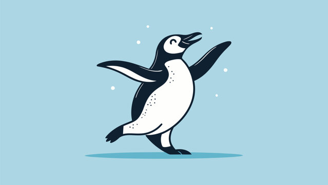 A cartoon penguin dancing on ice with a happy expression