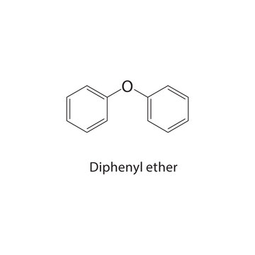 Diphenyl ether skeletal structure. ether compound schematic illustration. Simple diagram, chemical formula.