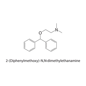 2-(Diphenylmethoxy)-N,N-dimethylethanamine skeletal structure. amine compound schematic illustration. Simple diagram, chemical formula.