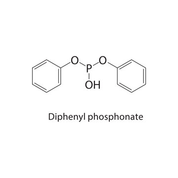 Diphenyl phosphonate skeletal structure. phosphonate compound schematic illustration. Simple diagram, chemical formula.