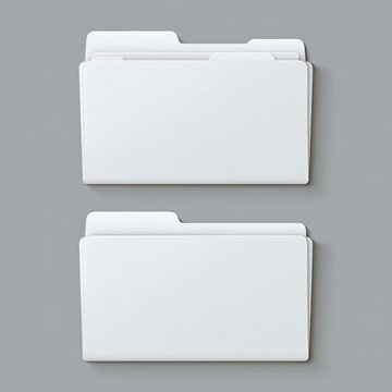 Two clean white manila folders with tabs, arranged vertically on a gray surface