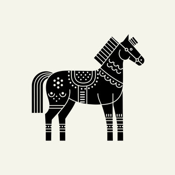 Title: Ornamental Folk Art Horse Silhouette Vector Illustration