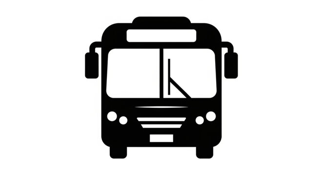 Front View of a Black Bus Icon Illustration.