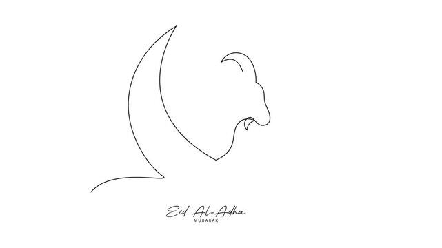 Goat Inside Crescent Moon Eid Symbol. Eid Al adha Concept. Single line draw design Video 4k. Footage graphic illustration