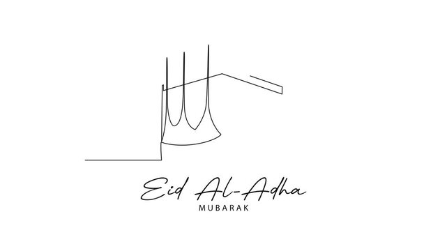 Kaaba Illustration Symbol Of Eid Celebration. Eid Al adha Concept. Single line draw design Video 4k. Footage graphic illustration