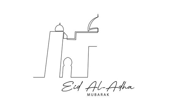 Mosque Gate Illustration For Eid Celebration. Eid Al adha Concept. Single line draw design Video 4k. Footage graphic illustration