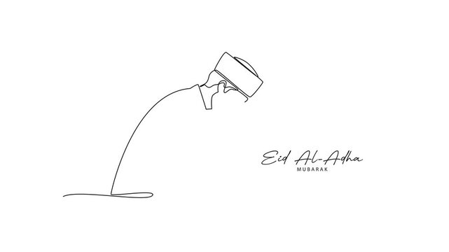 Muslim Man Praying During Eid Celebration. Eid Al adha Concept. Single line draw design Video 4k. Footage graphic illustration