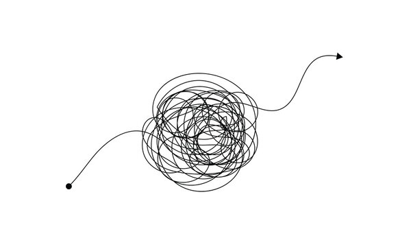 Vector of a messy and complicated thought process depicted as black squiggly lines . Vector Illustration . EPS 10 .