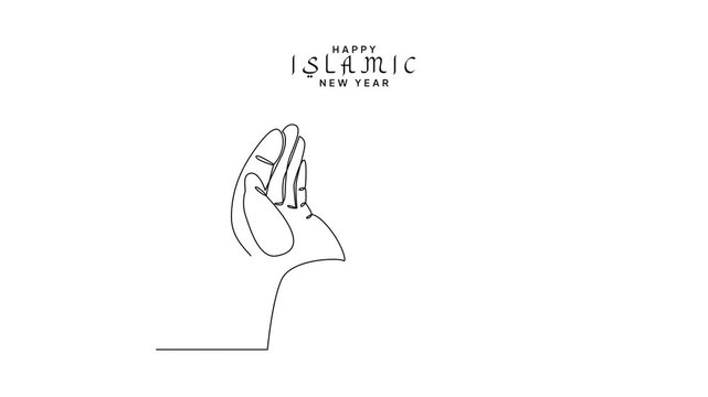 Praying Hands Islamic New Year Celebration. Islamic new year Concept. Single line draw design Video 4k. Footage graphic illustration