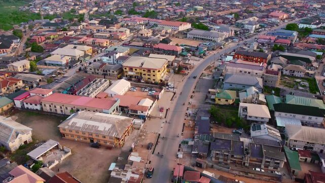 12 April 2026, Ogun State, Nigeria: Urban aerial view of Akute area in Ogun state Nigeria, showing rapid development and modern housing.