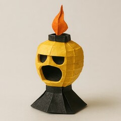 Spooky folded paper chochin obake spirit with an angry face isolated over white © Oleh
