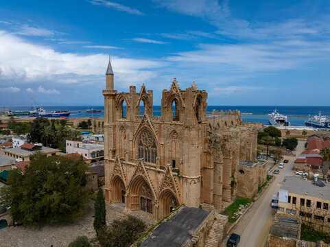 Exterior view to Lala Mustafa Pasa mosque. Formerly St. Nicholas Cathedral in the old town of Famagusta, Northern Cyprus