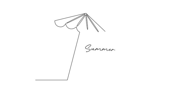 Beach Umbrella Stand With Summer Sign. Summer Concept. Single line draw design Video 4k. Footage graphic illustration