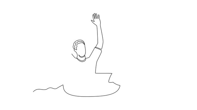 Man Relaxing On Tube In Summer. Summer Concept. Single line draw design Video 4k. Footage graphic illustration