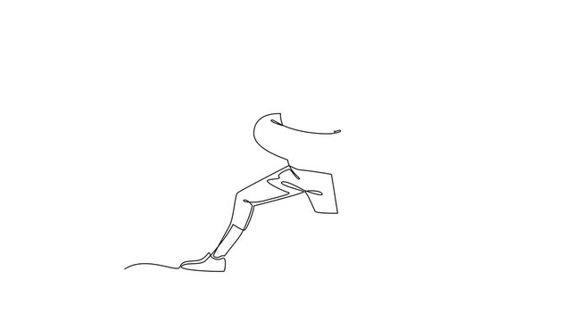 Man Jogging Carrying Swim Ring Summer. Summer Concept. Single line draw design Video 4k. Footage graphic illustration