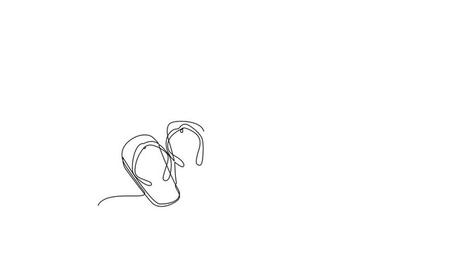 Summer Beach Hat Sandals Starfish Accessories. Summer Concept. Single line draw design Video 4k. Footage graphic illustration