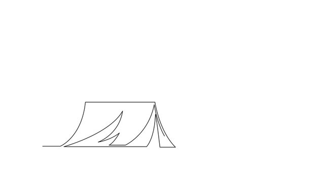 Summer Camping Tent And Forest Landscape. Summer Concept. Single line draw design Video 4k. Footage graphic illustration