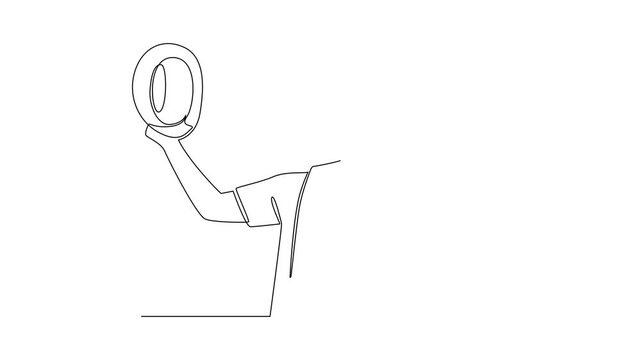 Tourist Holding Hat And Camera Summer. Summer Concept. Single line draw design Video 4k. Footage graphic illustration