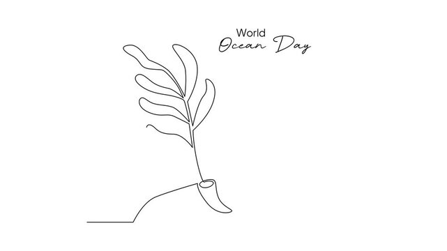 Coral Reef Illustration World Ocean Day. World Ocean day Concept. Single line draw design Video 4k. Footage graphic illustration