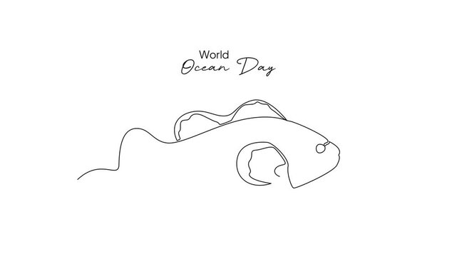 Clownfish Swimming Ocean World Ocean Day. World Ocean day Concept. Single line draw design Video 4k. Footage graphic illustration