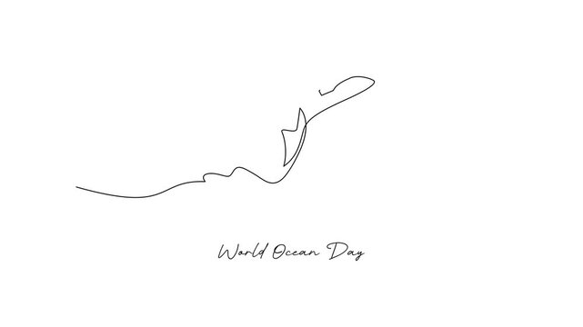 Dolphin Jumping From Ocean World Ocean Day. World Ocean day Concept. Single line draw design Video 4k. Footage graphic illustration