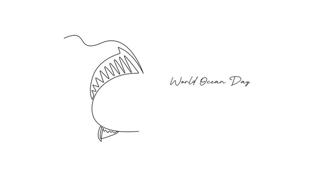 Large Ocean Fish World Ocean Day. World Ocean day Concept. Single line draw design Video 4k. Footage graphic illustration