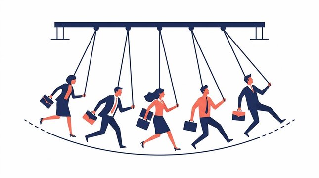 Business people as puppets controlled by strings.