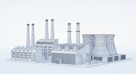 Obraz premium Industrial Power Plant with Cooling Towers and Chimneys.