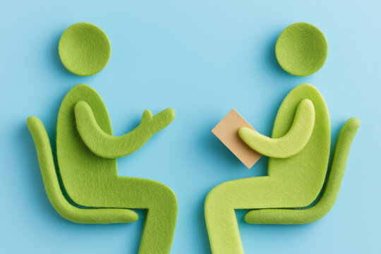 Interview Illustration: An illustrative portrayal of a job interview, depicting two stylized figures engaged in dialogue against a colorful backdrop.