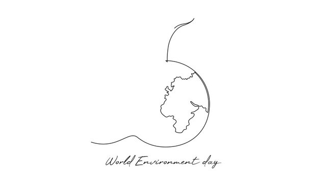 Sprouting Plant On Globe. World Environment day Concept. Single line draw design Video 4k. Footage graphic illustration