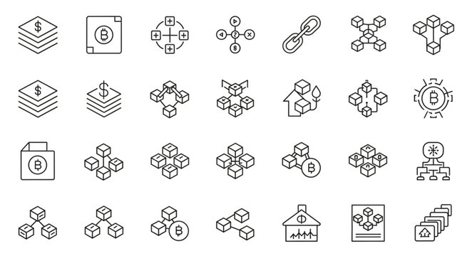 Blockchain Technology Icons and Symbols Set.