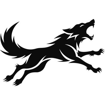 Howling wolf silhouette mid leap vector design
