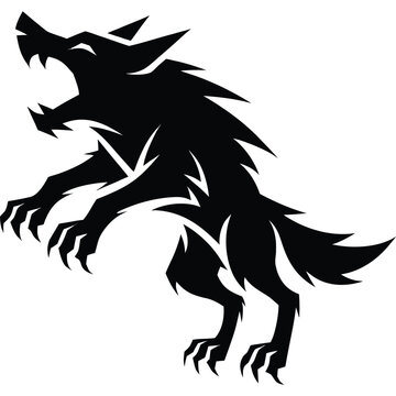 Dynamic wolf silhouette leaping in an aggressive attack pose